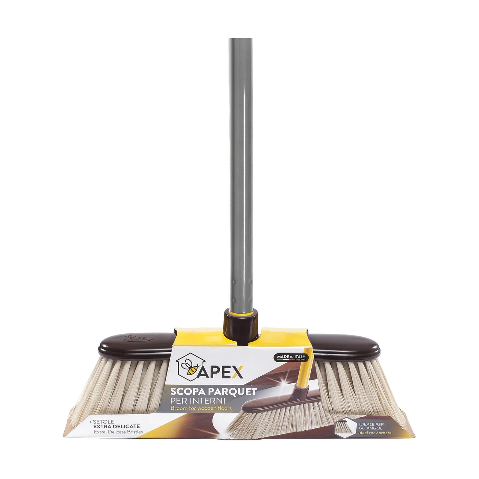 APEX Agile Broom for Wooden Floors with 3-Piece Handle